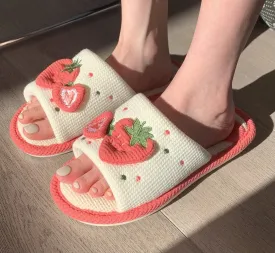 Hnzxzm Spring Home Slippers Linen Cotton Women Sandals Indoor Home Shoes Non-slip Slides Ladies Strawberry Korean Style Woman Shoe