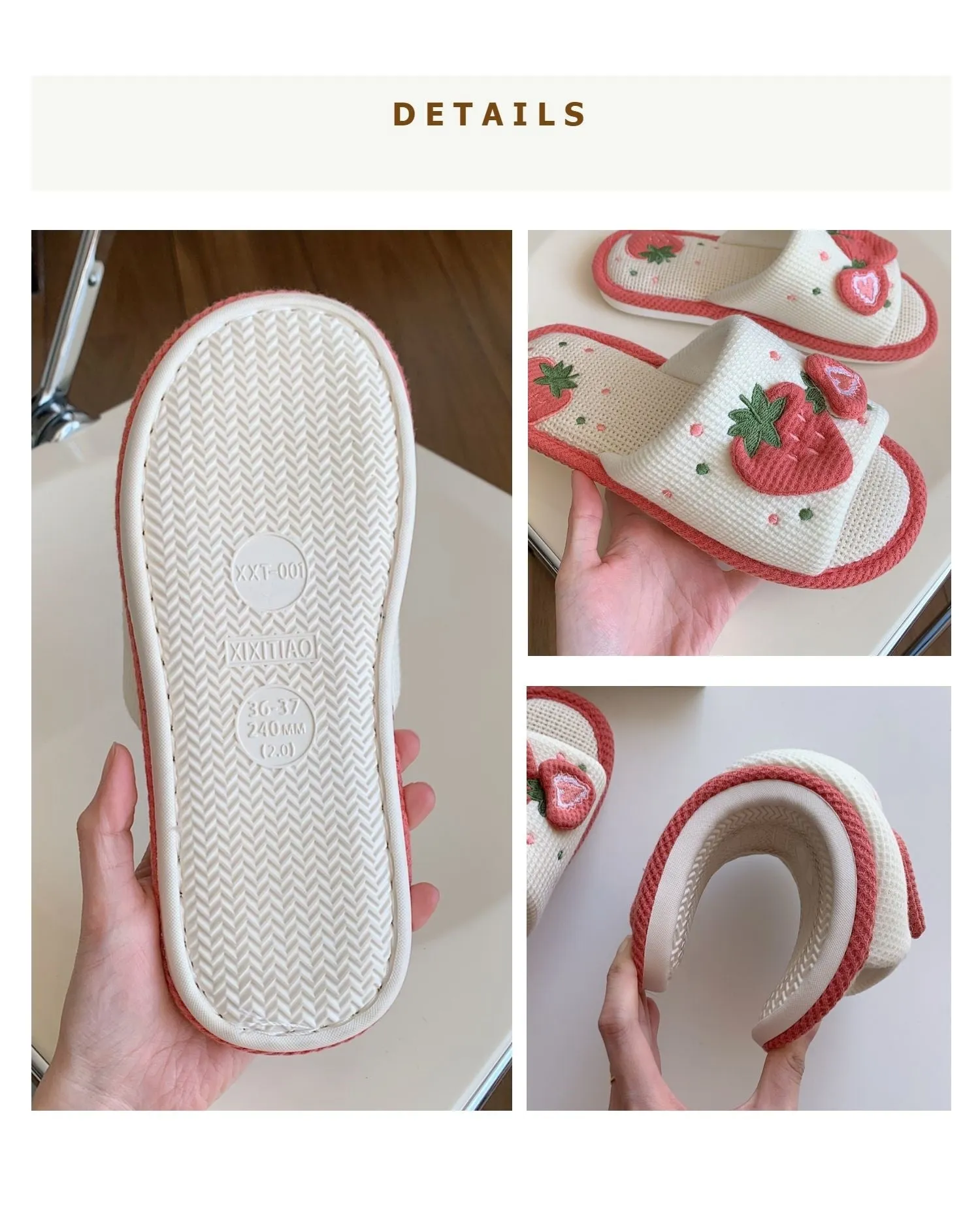 Hnzxzm Spring Home Slippers Linen Cotton Women Sandals Indoor Home Shoes Non-slip Slides Ladies Strawberry Korean Style Woman Shoe