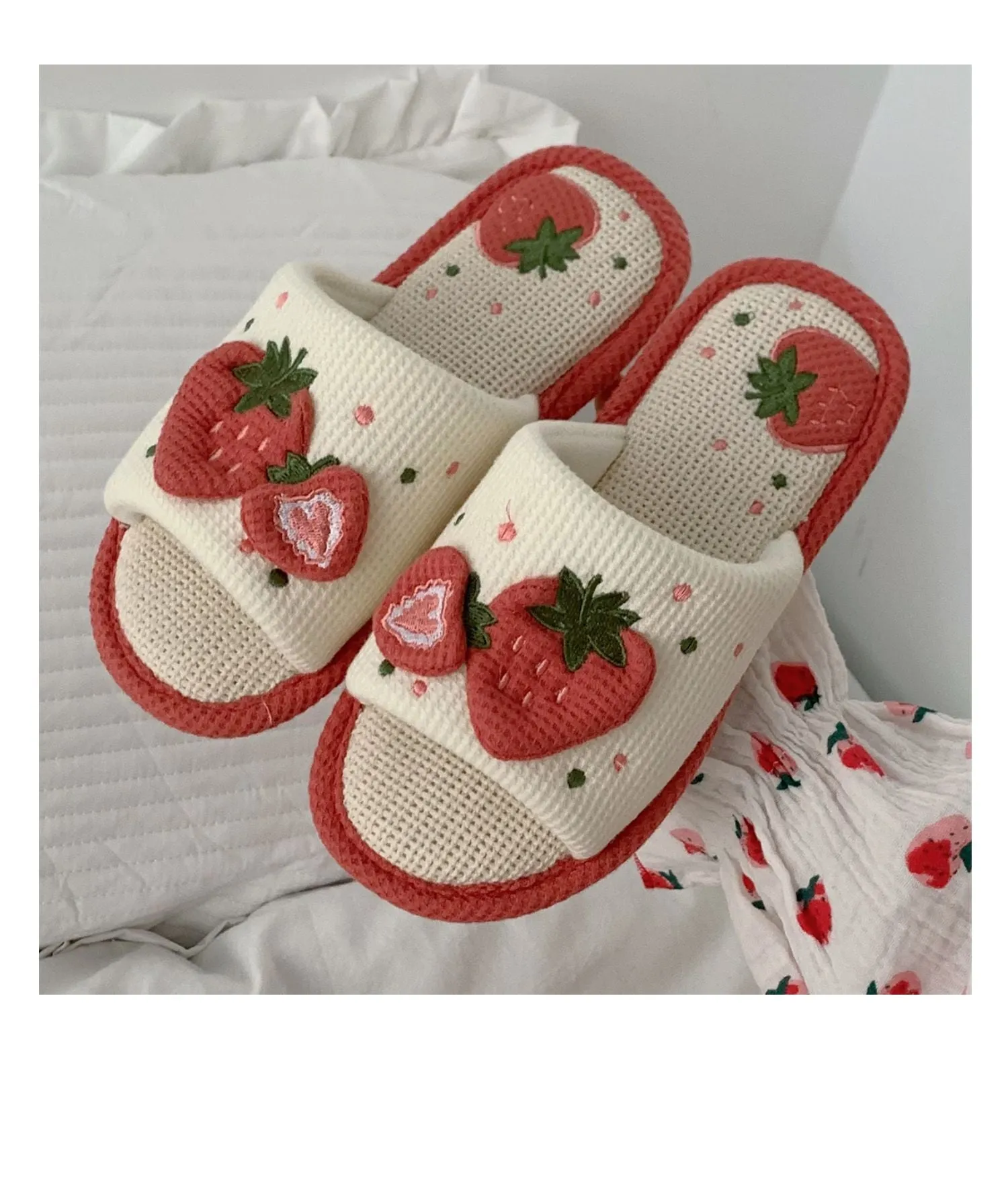 Hnzxzm Spring Home Slippers Linen Cotton Women Sandals Indoor Home Shoes Non-slip Slides Ladies Strawberry Korean Style Woman Shoe