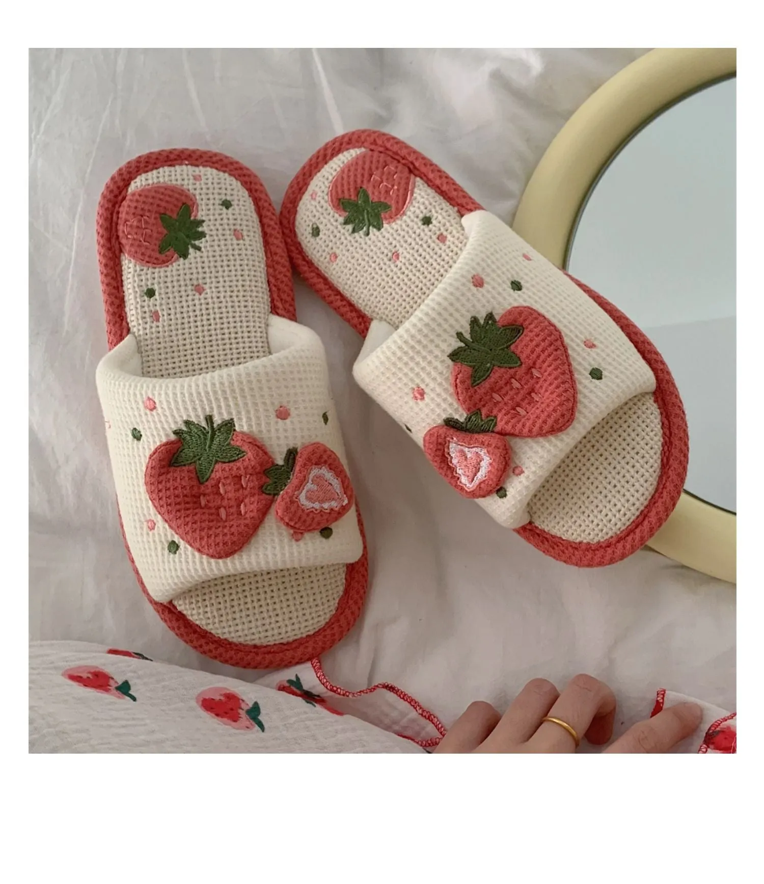 Hnzxzm Spring Home Slippers Linen Cotton Women Sandals Indoor Home Shoes Non-slip Slides Ladies Strawberry Korean Style Woman Shoe