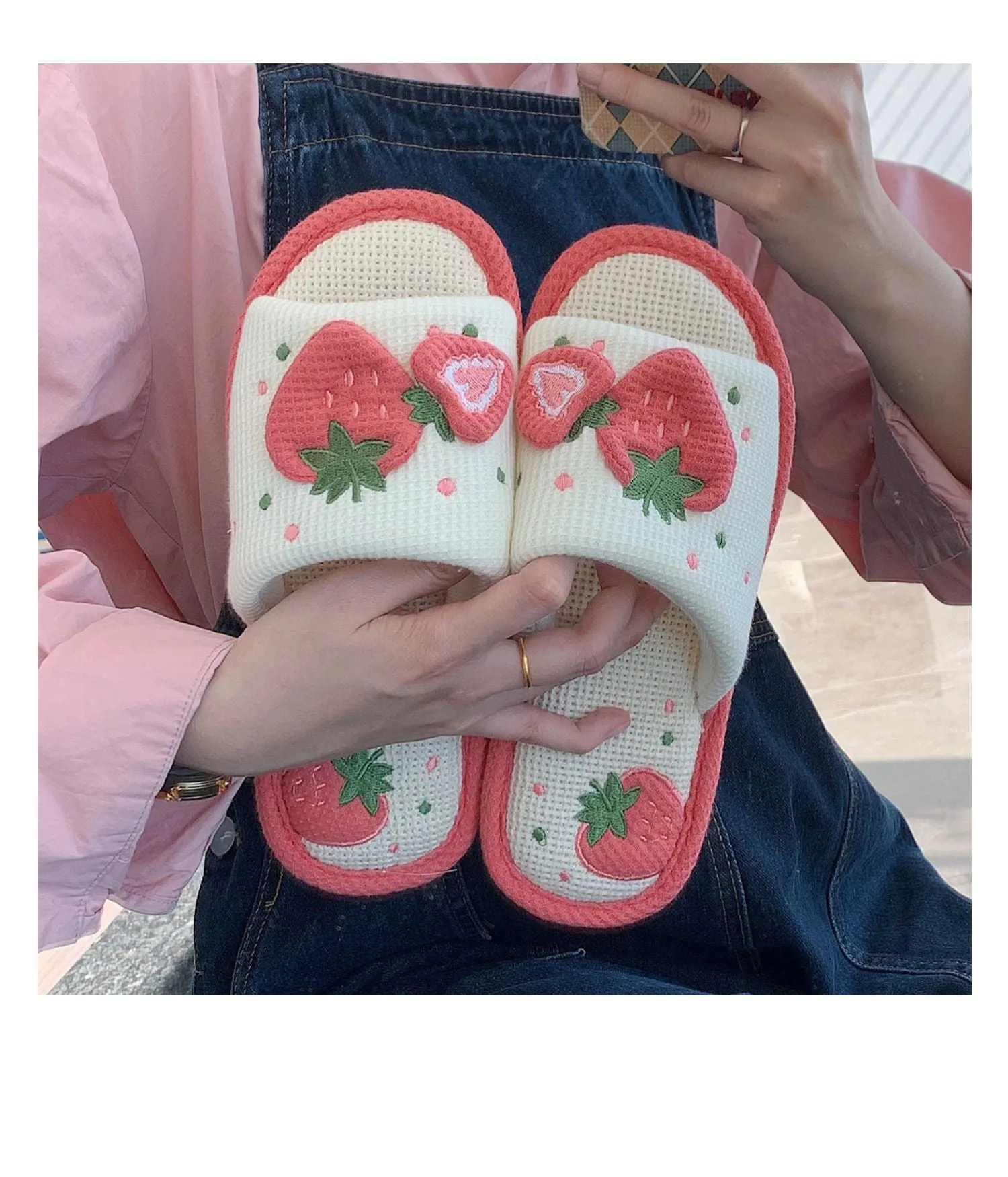 Hnzxzm Spring Home Slippers Linen Cotton Women Sandals Indoor Home Shoes Non-slip Slides Ladies Strawberry Korean Style Woman Shoe