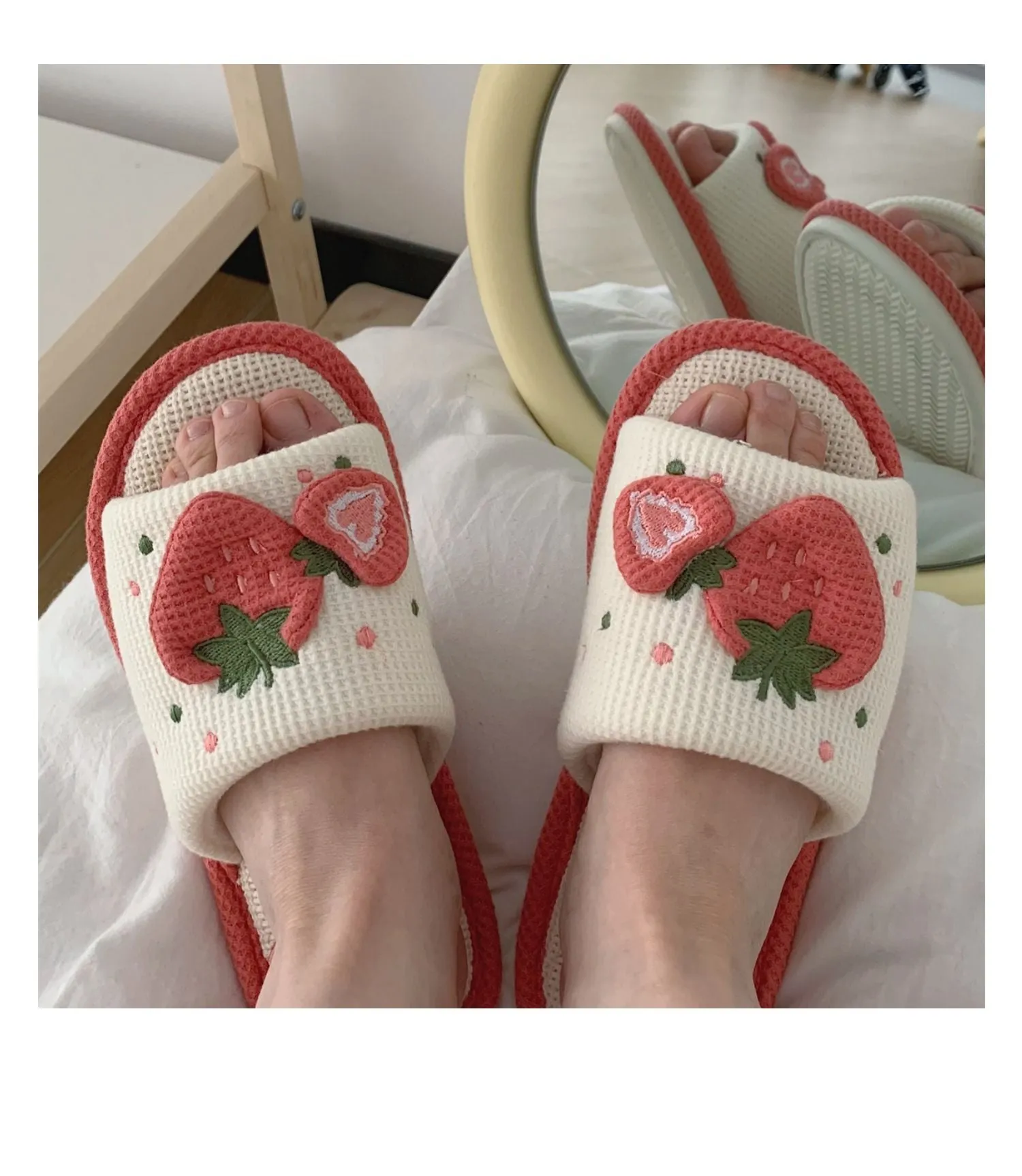 Hnzxzm Spring Home Slippers Linen Cotton Women Sandals Indoor Home Shoes Non-slip Slides Ladies Strawberry Korean Style Woman Shoe