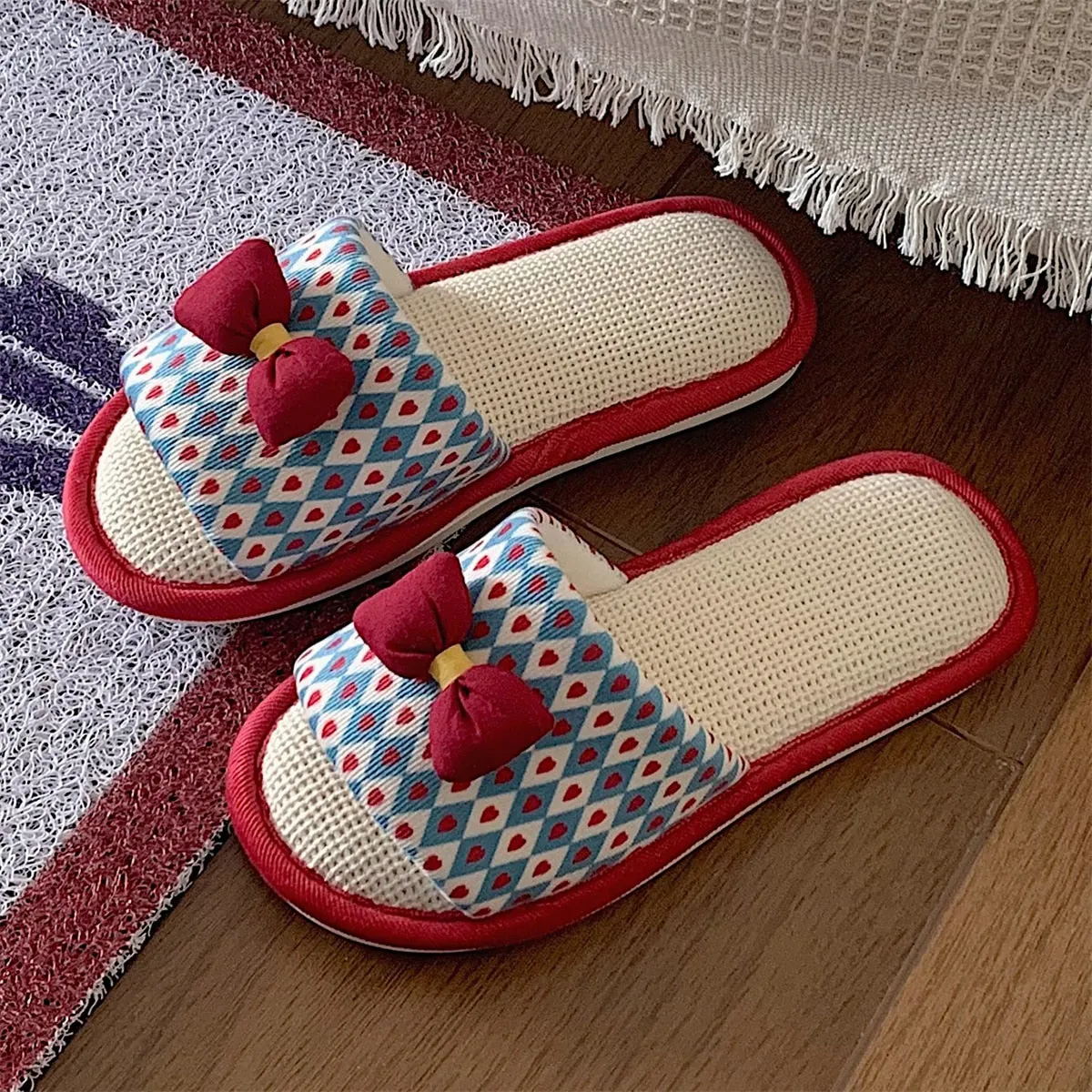 Hnzxzm Spring Home Slippers Linen Cotton Women Sandals Indoor Home Shoes Non-slip Slides Ladies Strawberry Korean Style Woman Shoe