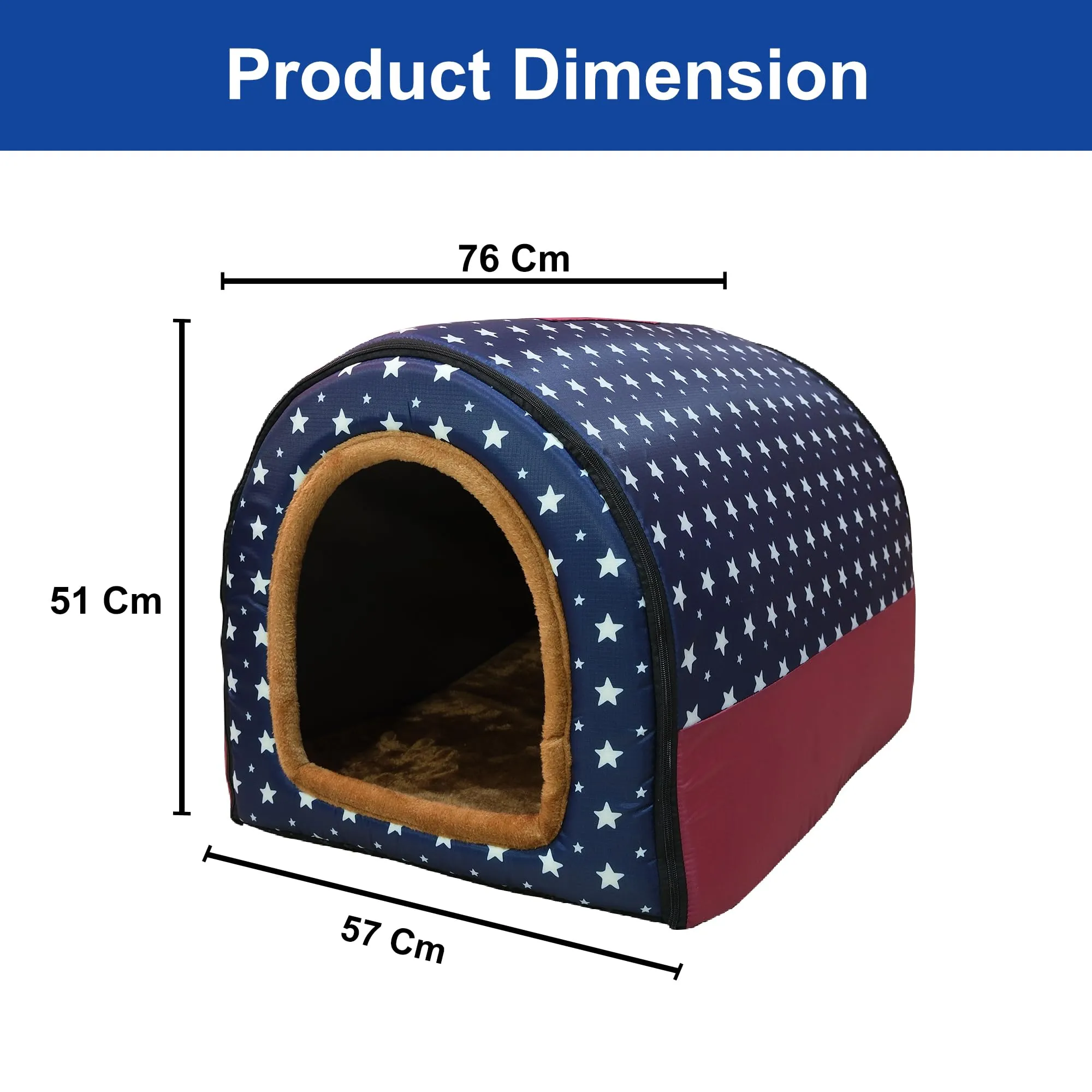 Homestic Foldable Igloo Dog House | Soft & Adjustable Travel Pet Shelter for Cat & Rabbits with Sleeping Bed | Cave Bed Tent Shelter for Pets | Large - Blue Polka Dots
