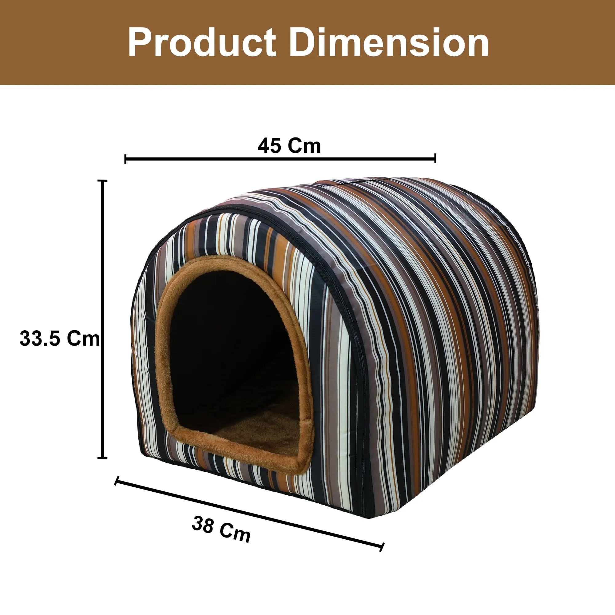 Homestic Foldable Igloo Dog House | Soft & Adjustable Travel Pet Shelter for Cat & Rabbits with Sleeping Bed | Cave Bed Tent Shelter for Pets | Small - Beige & Black Stripes