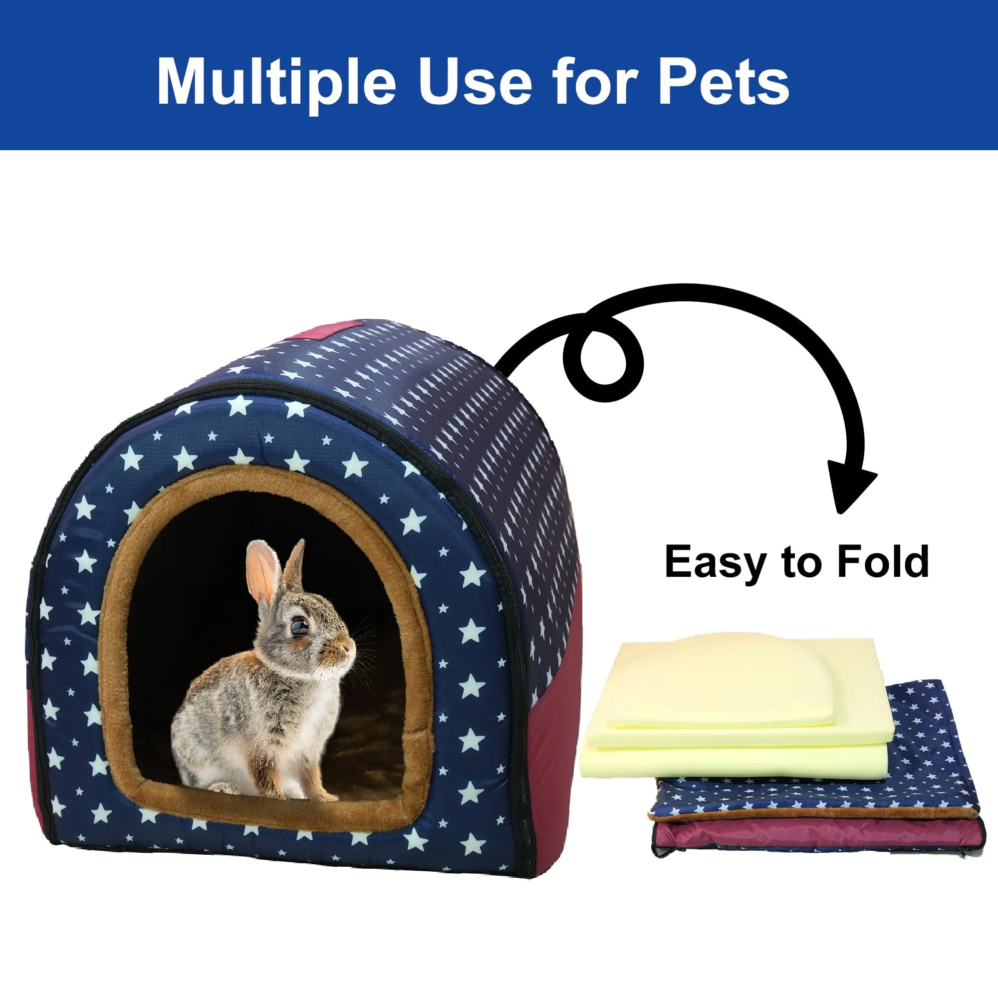 Homestic Foldable Igloo Dog House | Soft & Adjustable Travel Pet Shelter for Cat & Rabbits with Sleeping Bed | Cave Bed Tent Shelter for Pets | Small - Blue Polka Dots