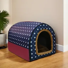 Homestic Foldable Igloo Dog House | Soft & Adjustable Travel Pet Shelter for Cat & Rabbits with Sleeping Bed | Cave Bed Tent Shelter for Pets | Small - Blue Polka Dots