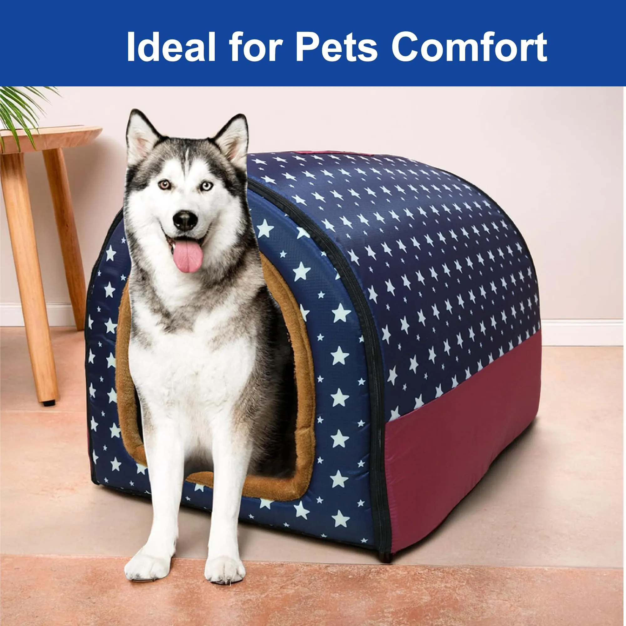Homestic Foldable Igloo Dog House | Soft & Adjustable Travel Pet Shelter for Cat & Rabbits with Sleeping Bed | Cave Bed Tent Shelter for Pets | Small - Blue Polka Dots