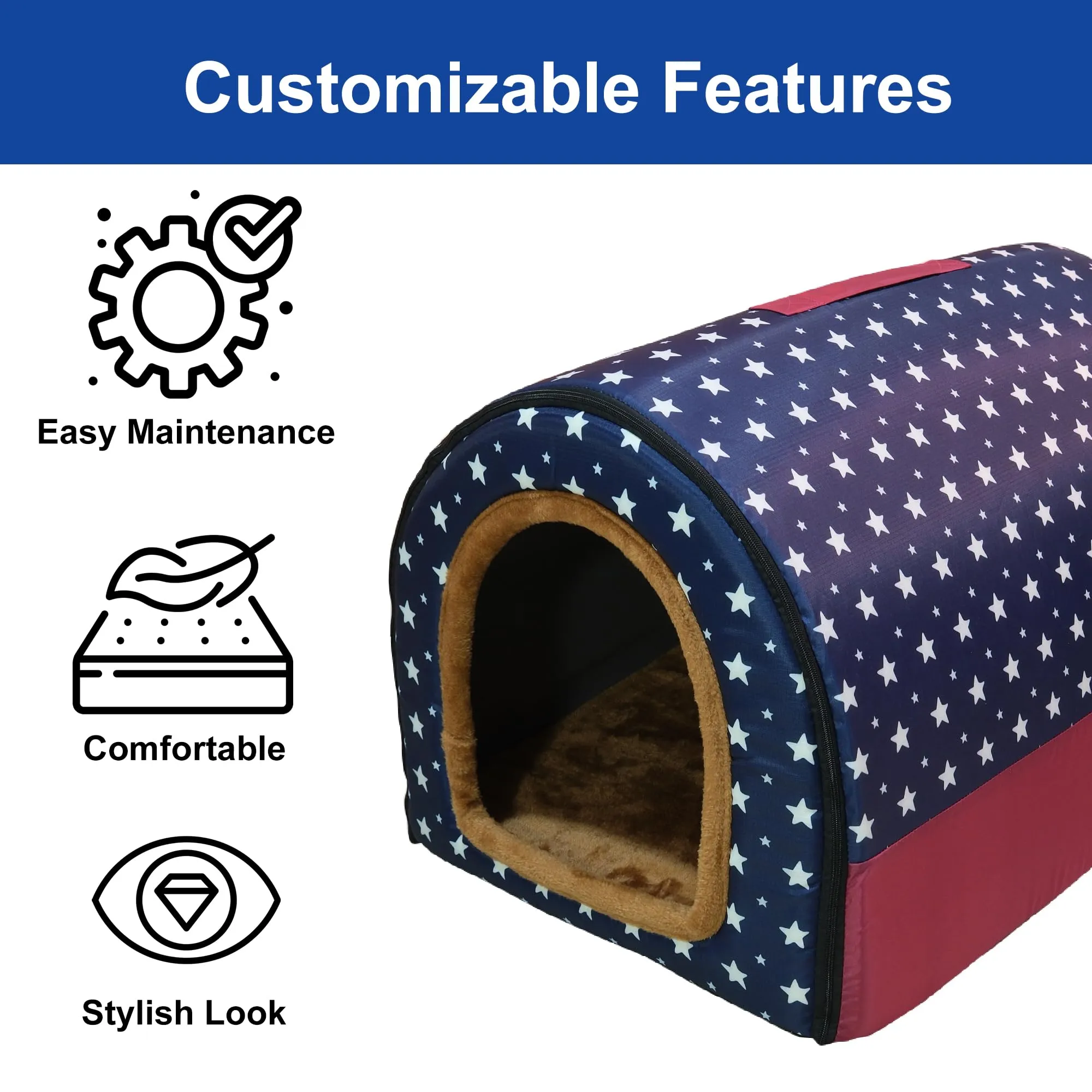 Homestic Foldable Igloo Dog House | Soft & Adjustable Travel Pet Shelter for Cat & Rabbits with Sleeping Bed | Cave Bed Tent Shelter for Pets | Small - Blue Polka Dots