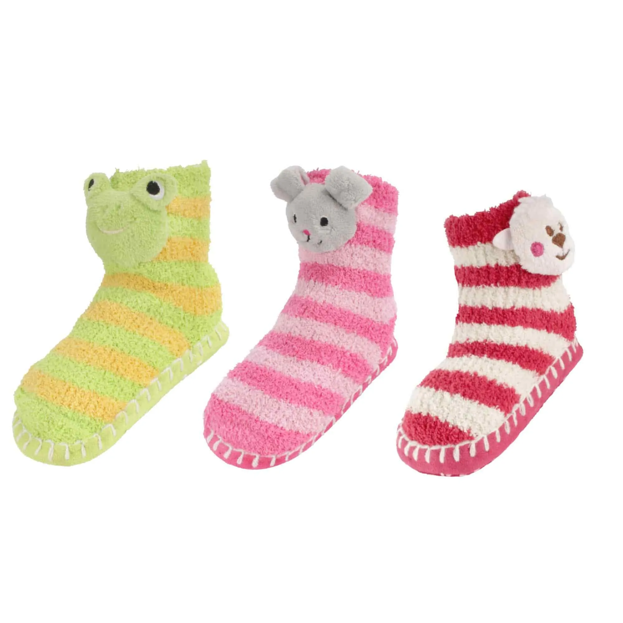 Kids Fuzzy Animal Slippers with Non Slip Slipper Grippers - 3 Pairs