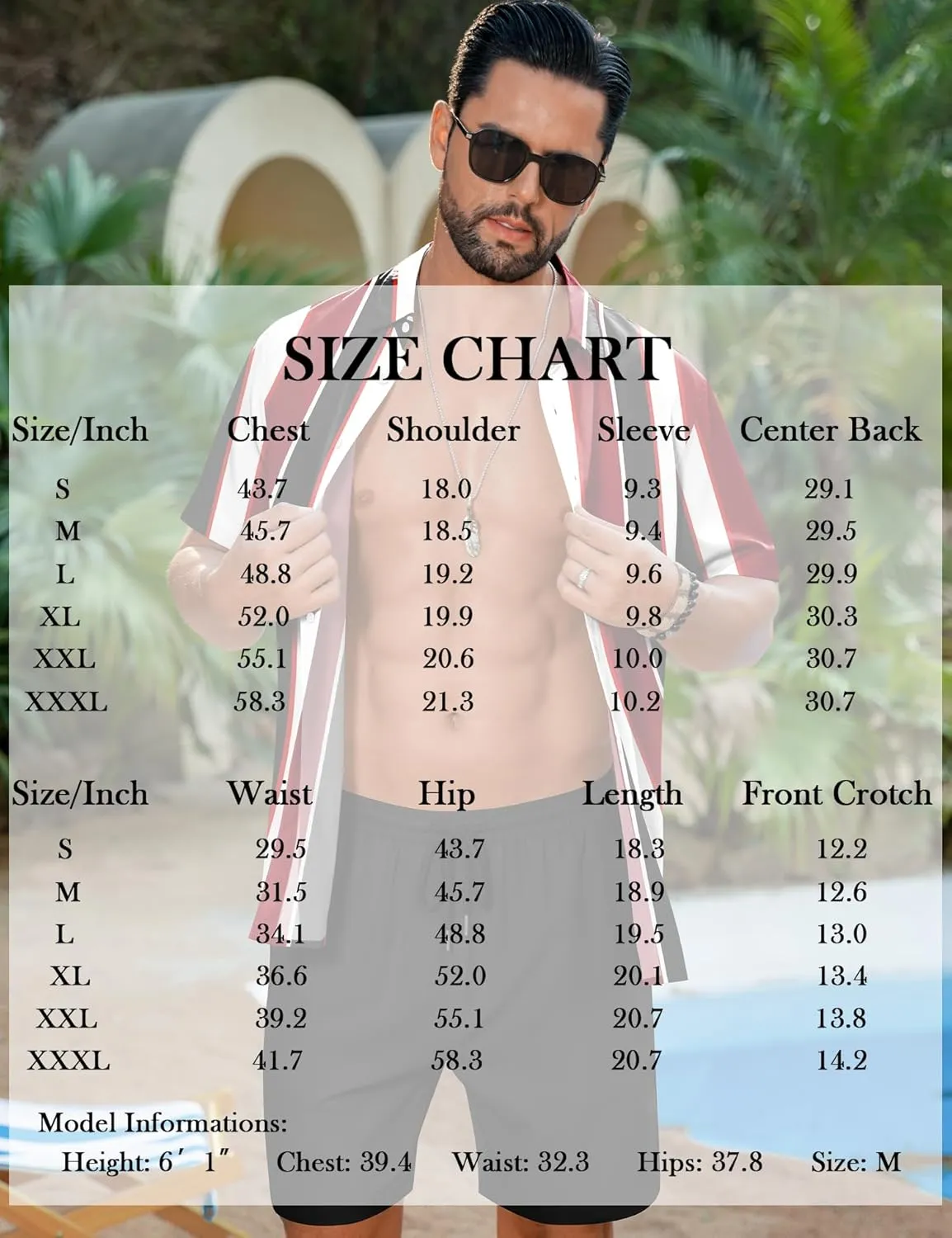 LecGee Men's Hawaiian Shirt Set Tropical Print Striped Button Down Hawaiian Shirt and Shorts 2 Piece Outfits
