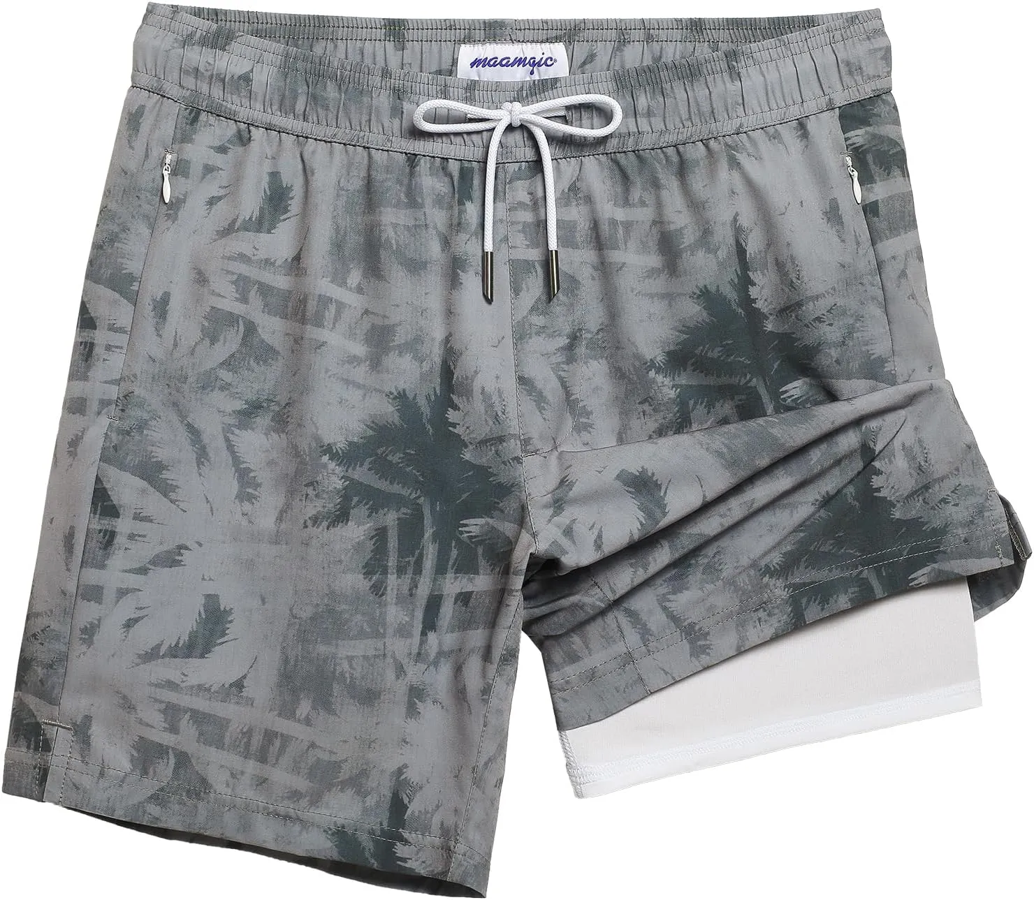 maamgic Mens Swim Trunks with Compression Liner 7" Bathing Suit Quick Dry Swimming Trunks for Men with Zipper Pockets