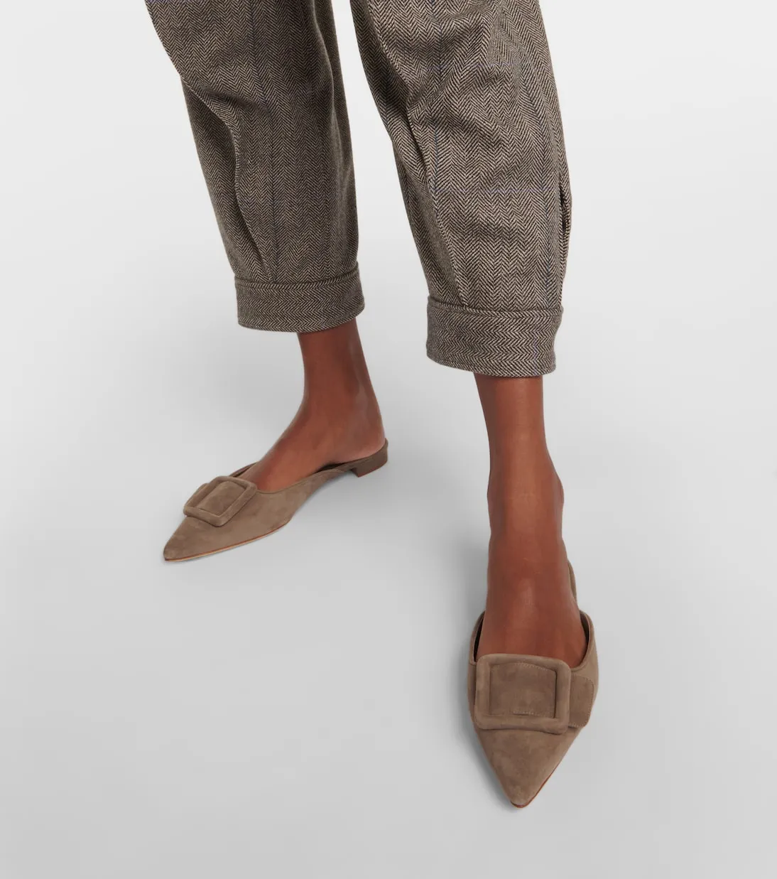 Maysale Manolo Blahnik suede mules, brown