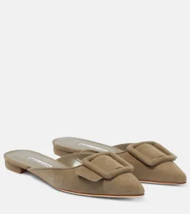 Maysale Manolo Blahnik suede mules, brown