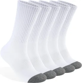 Mens 100% Cotton Cushioned Crew Socks, Athletic Performance Moisture Wicking Work socks