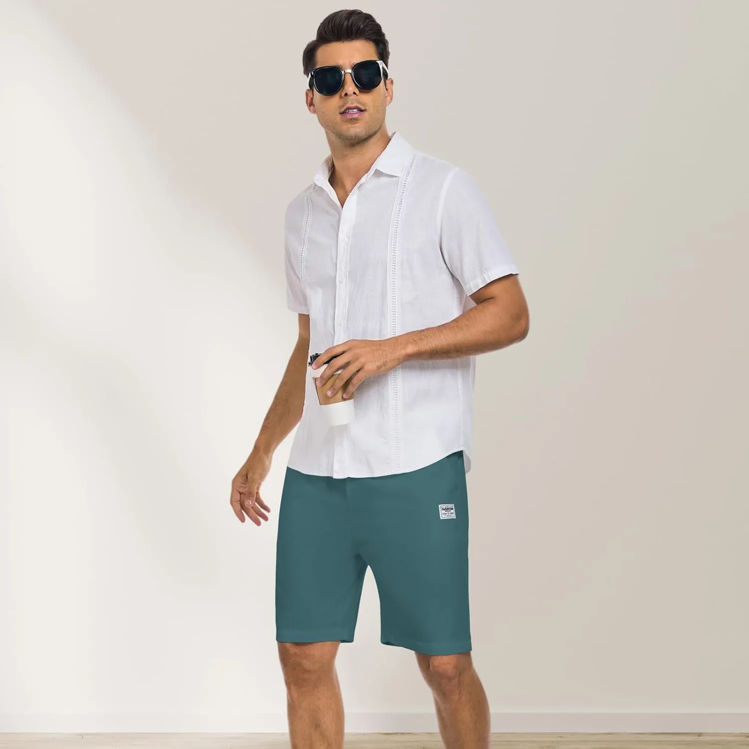 Men's Casual Shorts Corduroy Elastic Waist Drawstring 7 inch Shorts for Men with Pockets