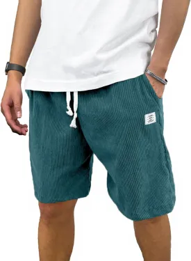 Men's Casual Shorts Corduroy Elastic Waist Drawstring 7 inch Shorts for Men with Pockets