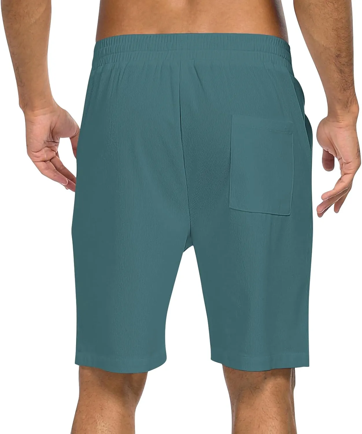 Men's Casual Shorts Corduroy Elastic Waist Drawstring 7 inch Shorts for Men with Pockets