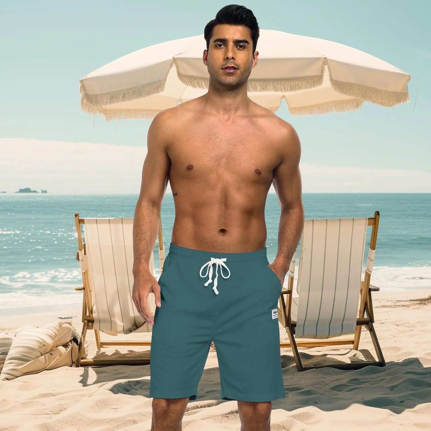 Men's Casual Shorts Corduroy Elastic Waist Drawstring 7 inch Shorts for Men with Pockets