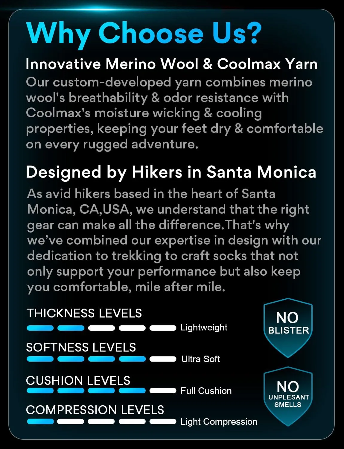Mens Lightweight Micro Crew Hiking Socks Coolmax Merino Wool Compression Moisture Wicking Anti-Blister Cushioned