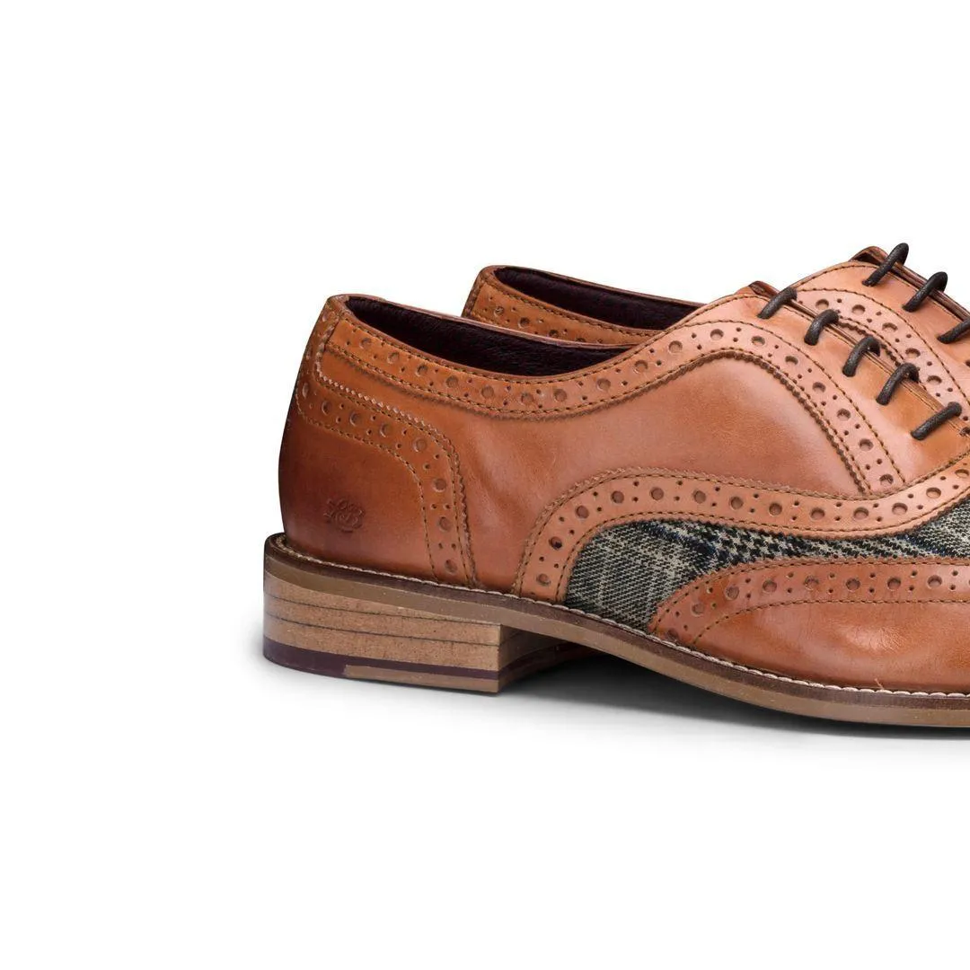 Mens Real Leather Shoes Brogues 1920s Suede Tweed Laced Smart Formal