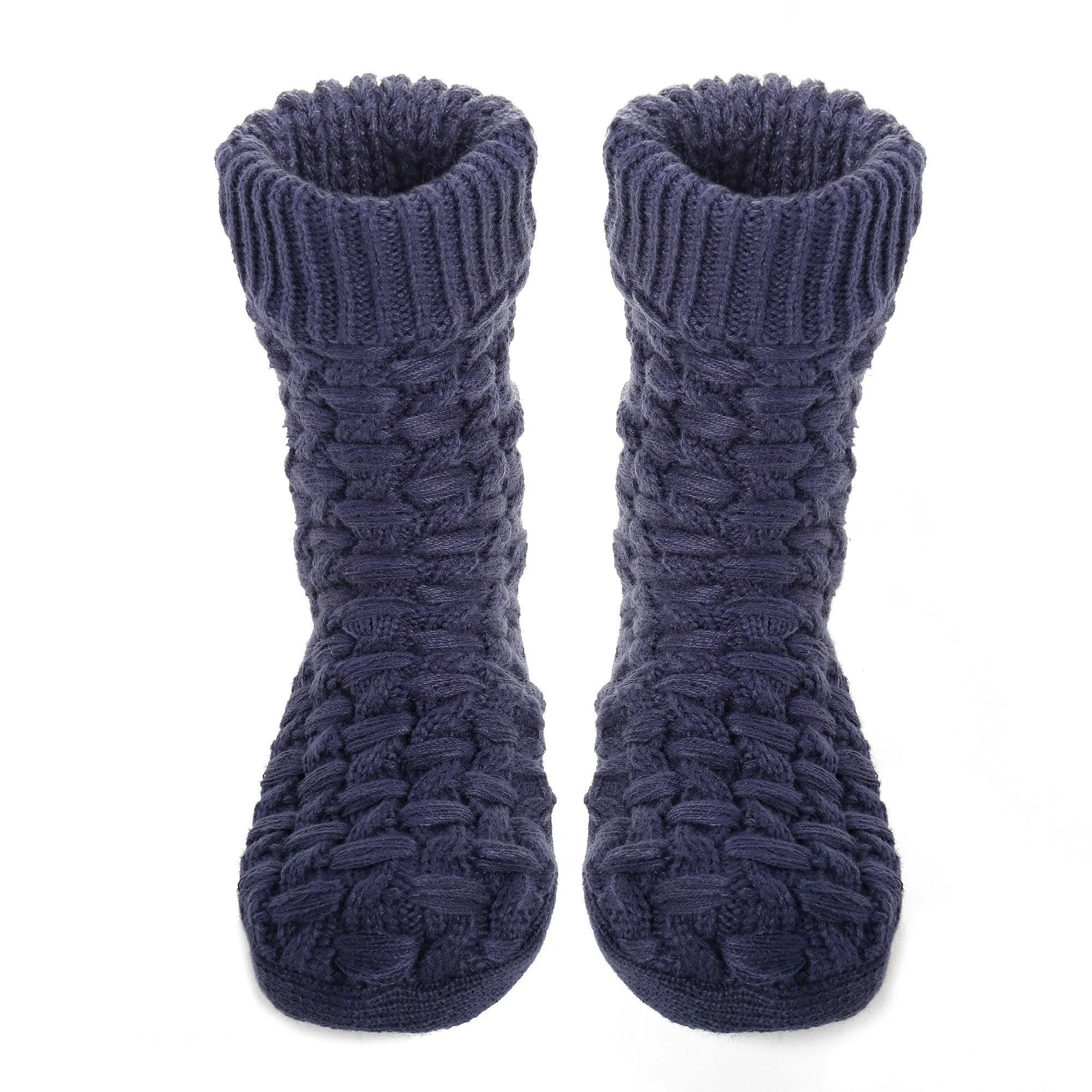 Men's Thick Basket Weave No-Skid Slipper Socks - Navy