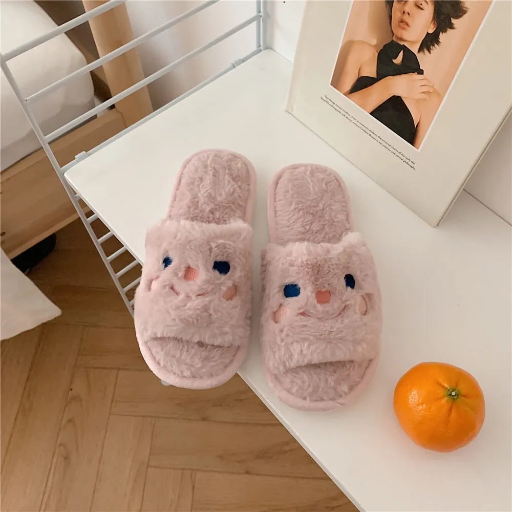 New cute couple fashion cartoon pattern bear adult autumn and winter non-slip warm indoor fluffy slippers home shoes women