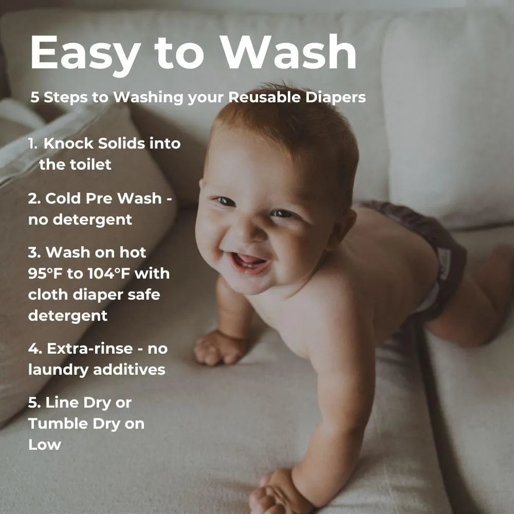 Nora's Nursery Cloth Diapers 7 Pack with 7 Inserts & 1 Wet Bag - Waterproof Cover, Washable, Reusable & One Size Adjustable Pocket Diapers for Newborns and Toddlers - Earthy Boho