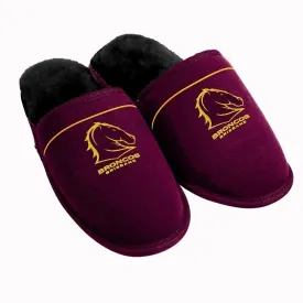 NRL Supporter Slippers - Brisbane Broncos - Mens Size - Fluffy Winter Shoes