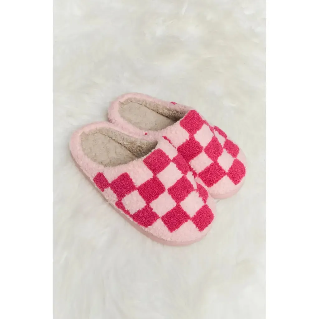 On Your Mark Checkered Plush Slippers