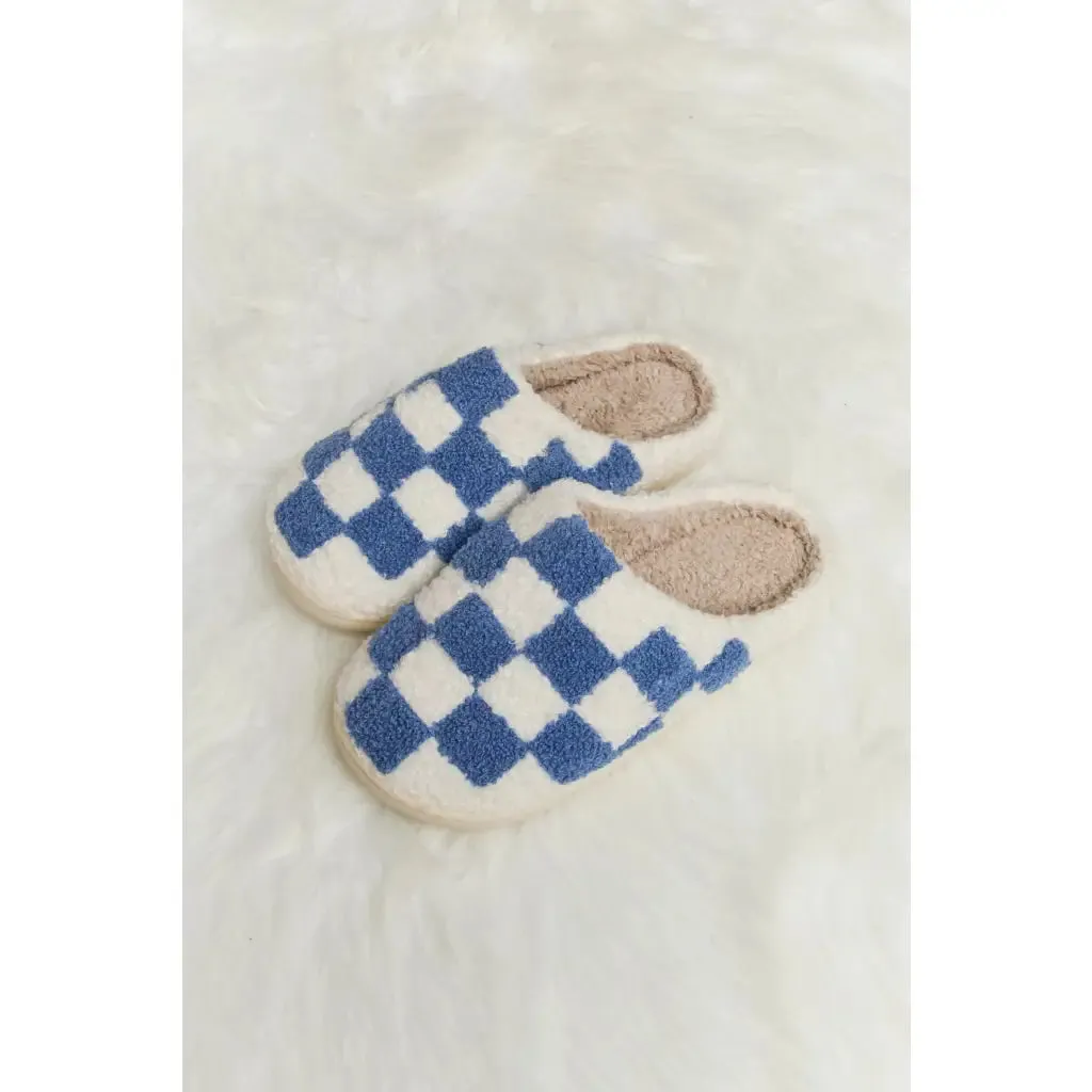 On Your Mark Checkered Plush Slippers