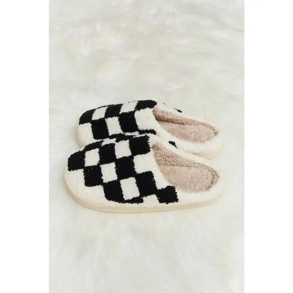 On Your Mark Checkered Plush Slippers
