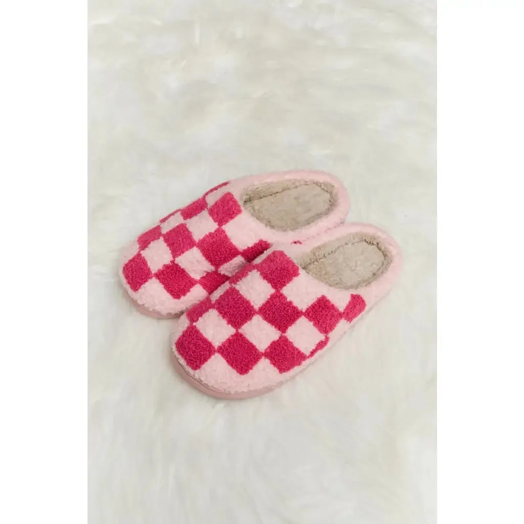 On Your Mark Checkered Plush Slippers