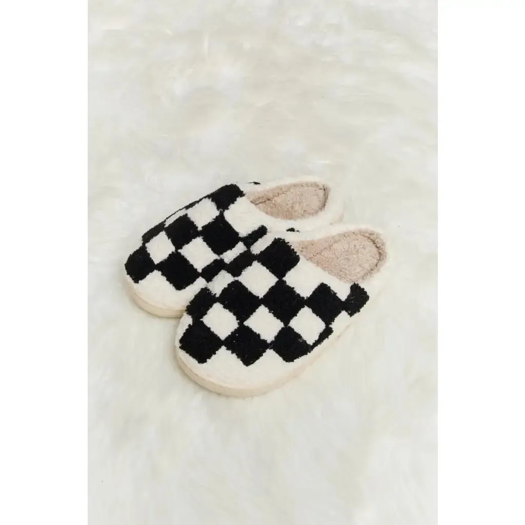 On Your Mark Checkered Plush Slippers