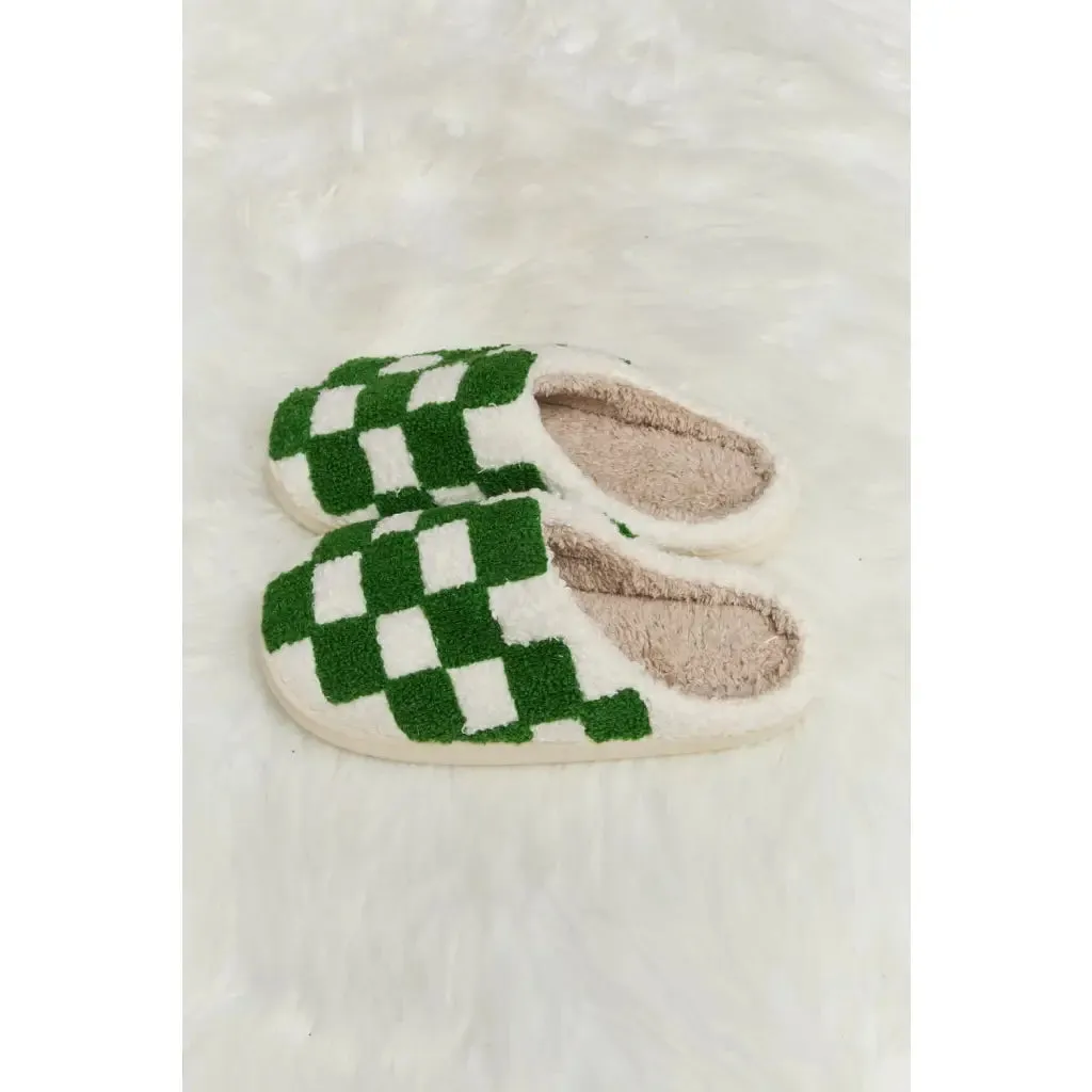 On Your Mark Checkered Plush Slippers