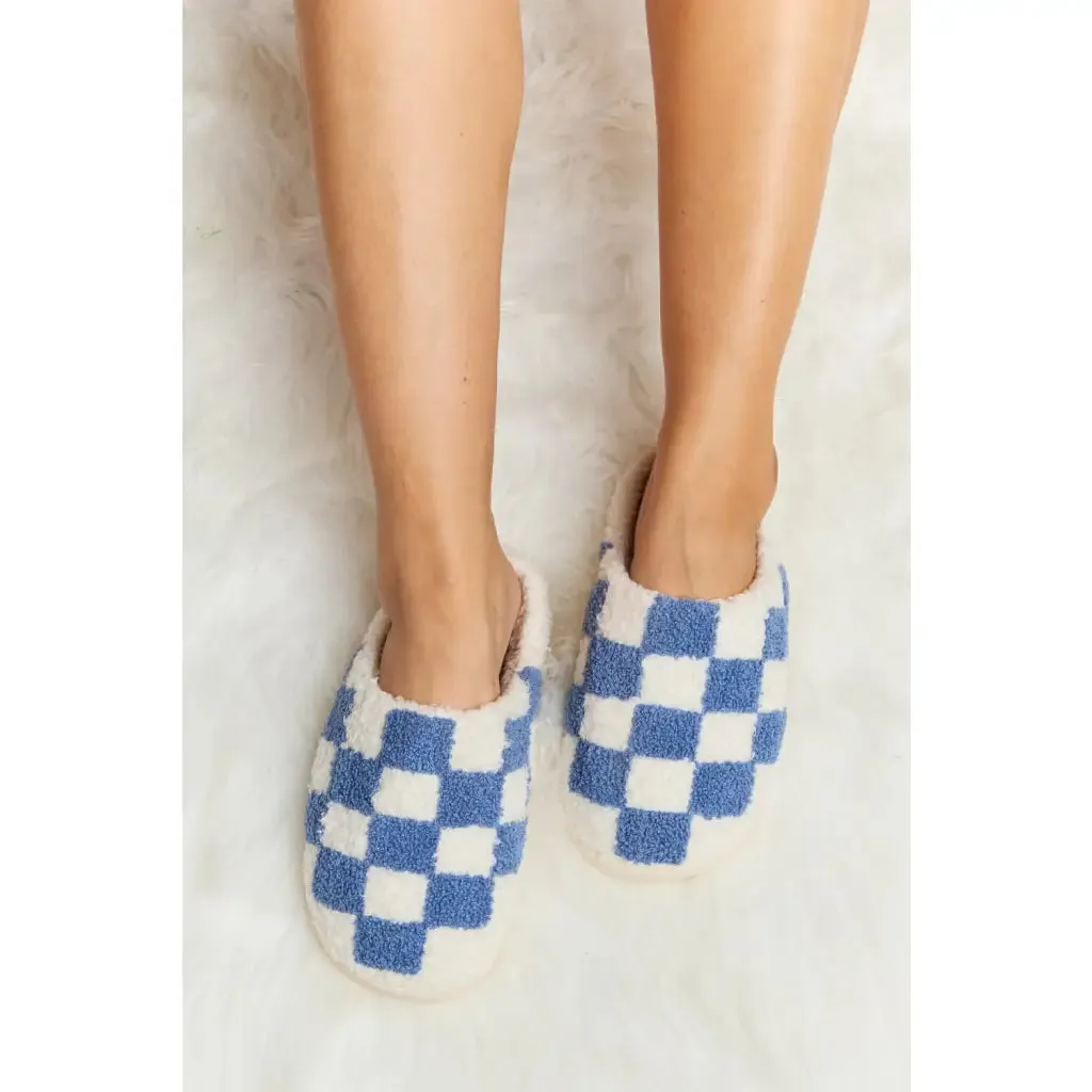 On Your Mark Checkered Plush Slippers