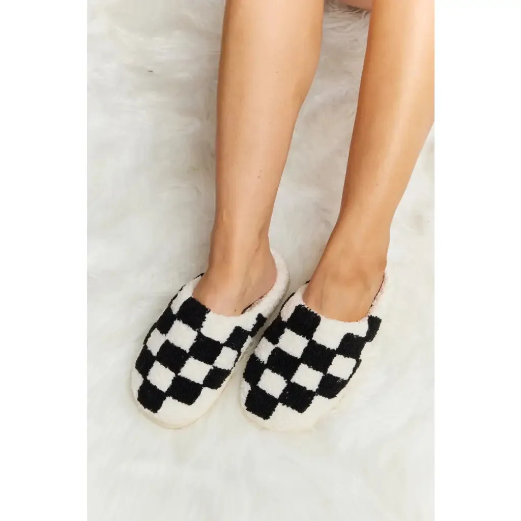 On Your Mark Checkered Plush Slippers