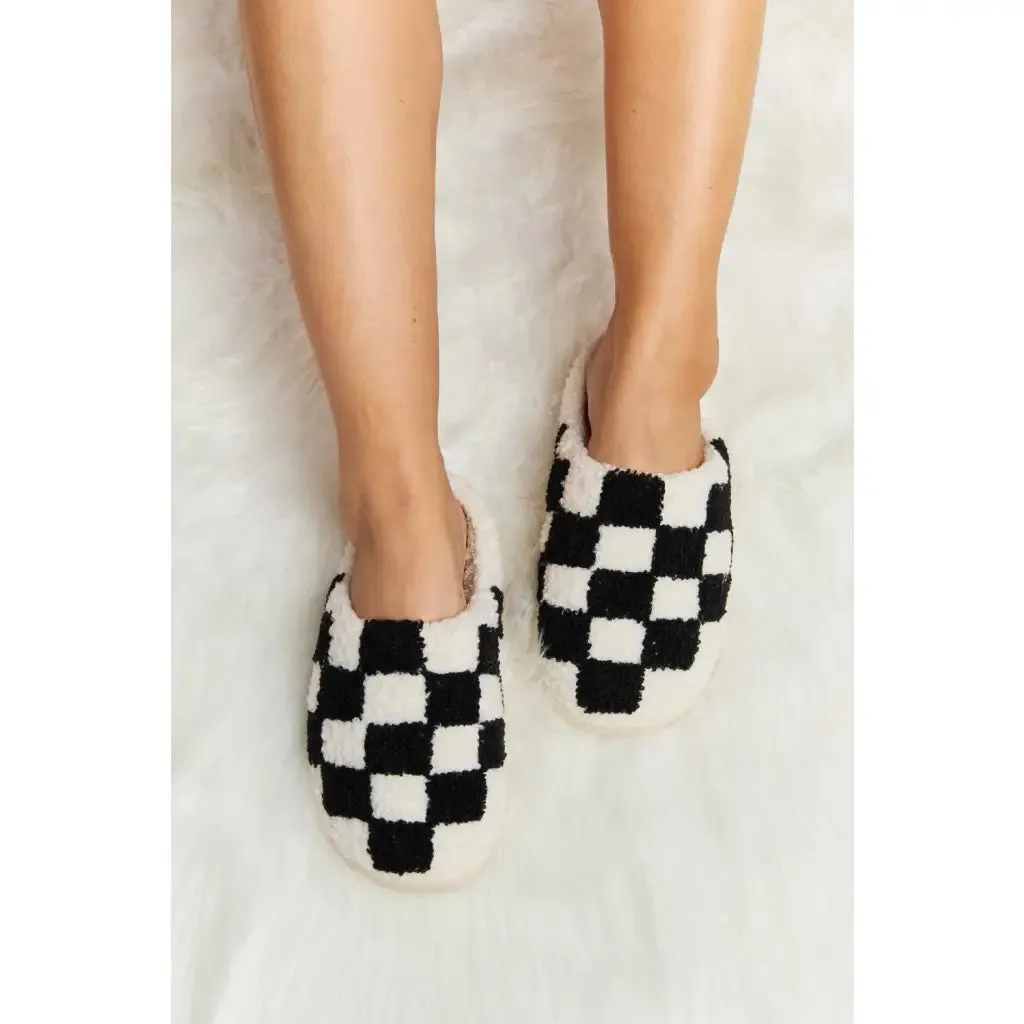 On Your Mark Checkered Plush Slippers