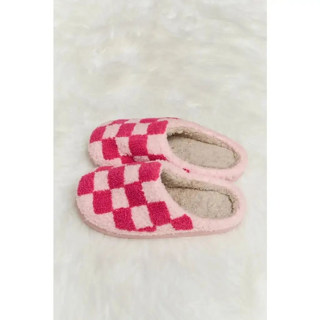 On Your Mark Checkered Plush Slippers