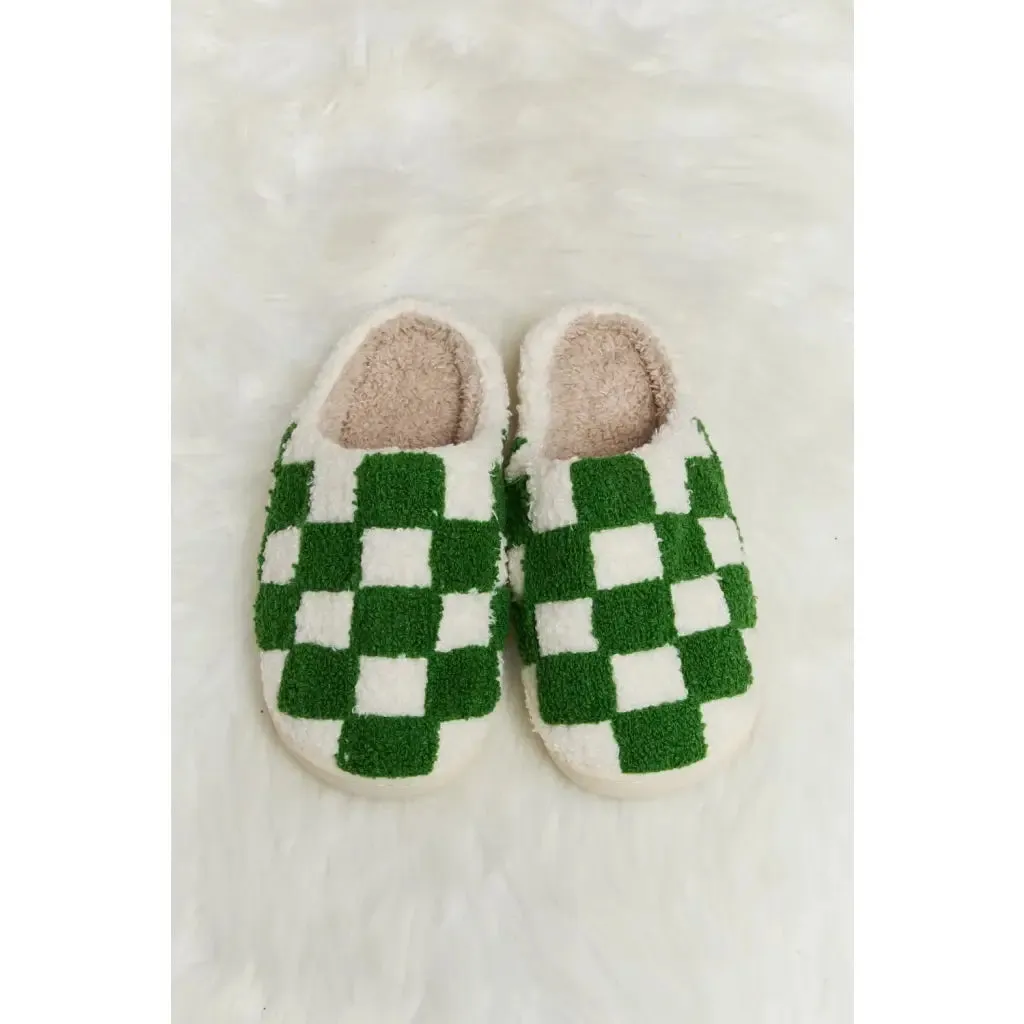 On Your Mark Checkered Plush Slippers