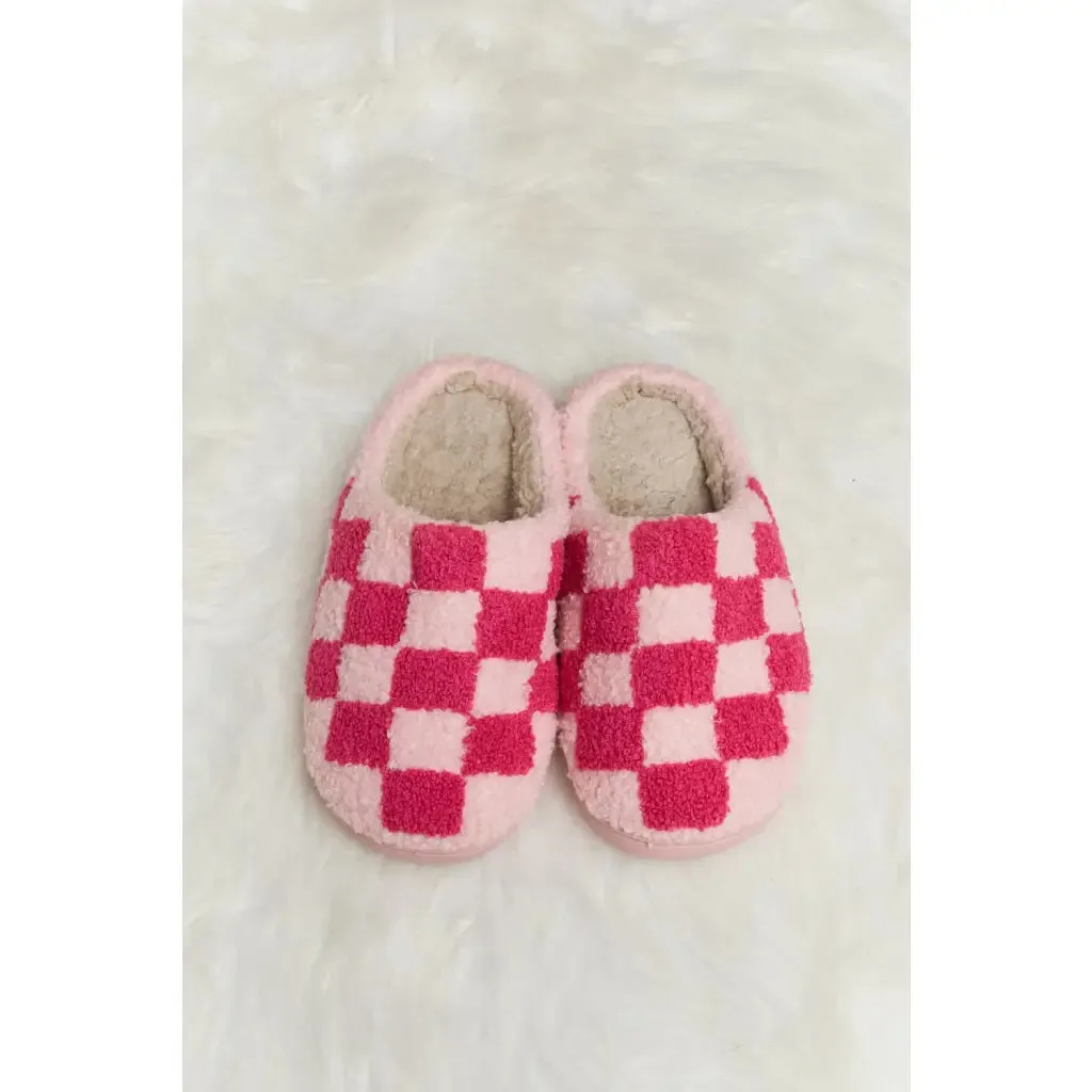 On Your Mark Checkered Plush Slippers