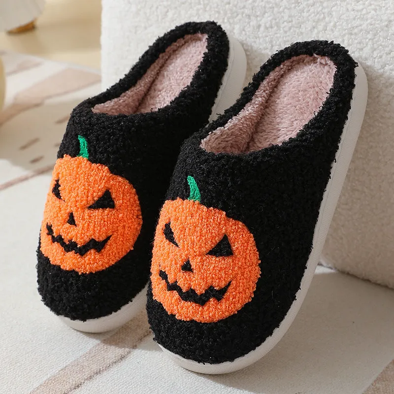 Pantoufles de dessin animé citrouille Halloween chaussons chauds d'hiver hommes et femmes couples chaussures d'intérieur maison
