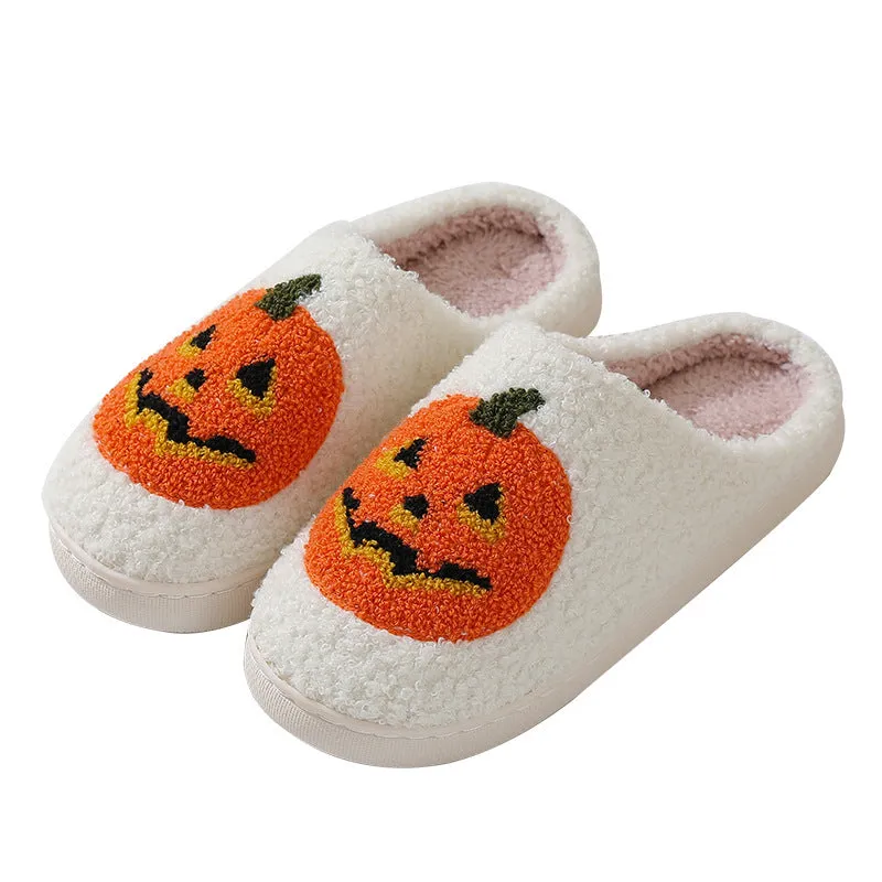 Pantoufles de dessin animé citrouille Halloween chaussons chauds d'hiver hommes et femmes couples chaussures d'intérieur maison