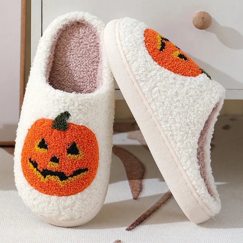 Pantoufles de dessin animé citrouille Halloween chaussons chauds d'hiver hommes et femmes couples chaussures d'intérieur maison