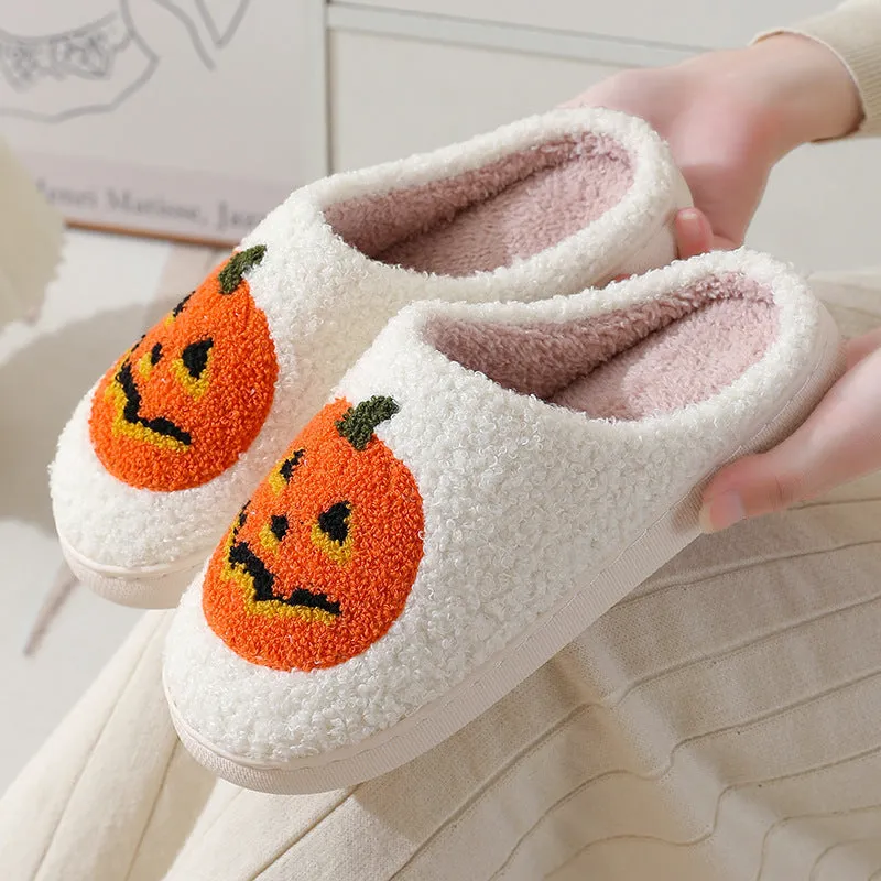 Pantoufles de dessin animé citrouille Halloween chaussons chauds d'hiver hommes et femmes couples chaussures d'intérieur maison