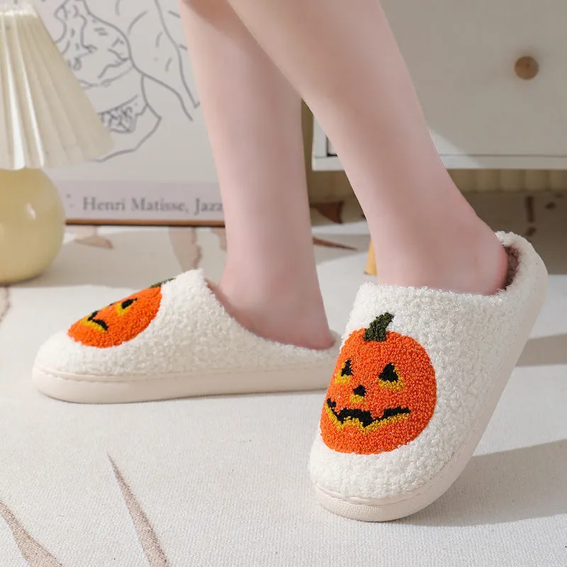 Pantoufles de dessin animé citrouille Halloween chaussons chauds d'hiver hommes et femmes couples chaussures d'intérieur maison