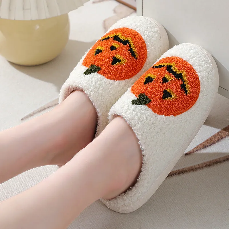 Pantoufles de dessin animé citrouille Halloween chaussons chauds d'hiver hommes et femmes couples chaussures d'intérieur maison