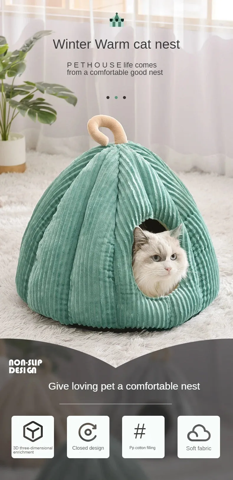 Pets Pumkin Style Warm House for Cat - Cat Hideout Beds