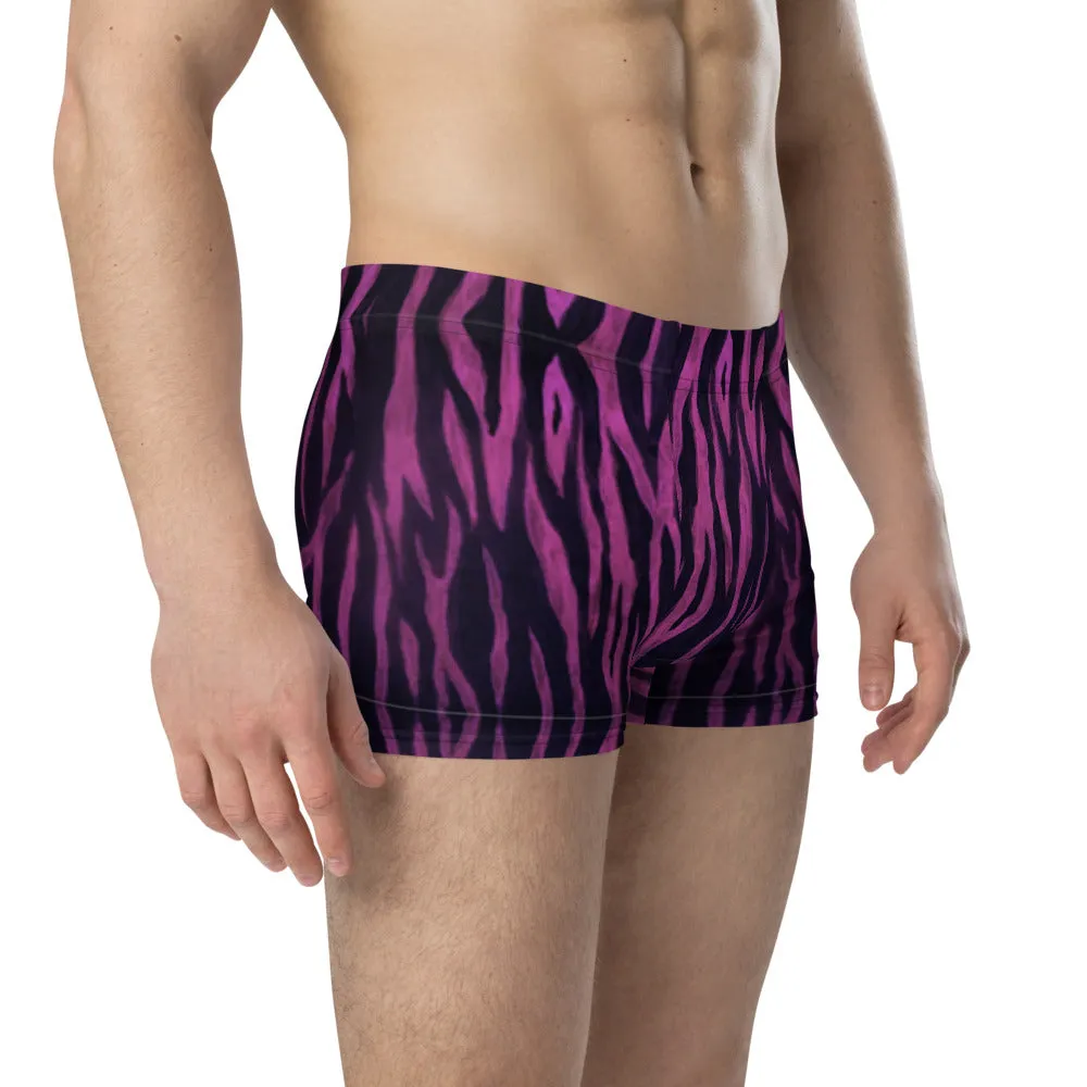 Pink Tiger Striped Boxer Briefs, Animal Print Designer Men's Underwear - Made in USA/EU/MX
