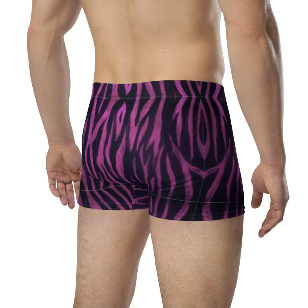 Pink Tiger Striped Boxer Briefs, Animal Print Designer Men's Underwear - Made in USA/EU/MX